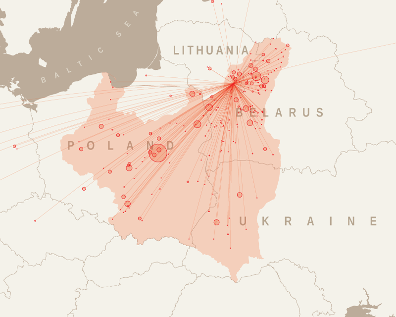 Map of the Lutskevich Museum visitors with borders of the Second Republic of Poland