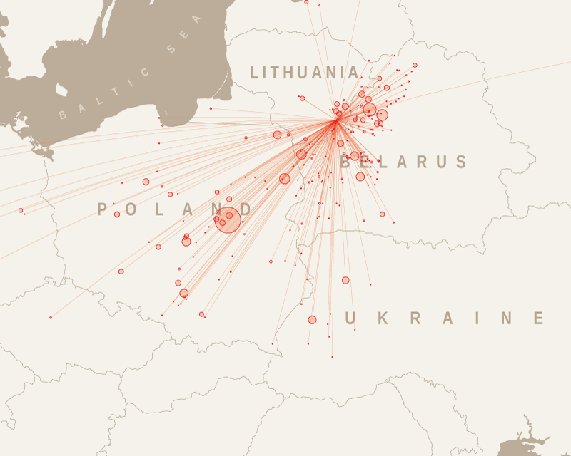 Map of the Lutskevich Museum visitors with modern state borders